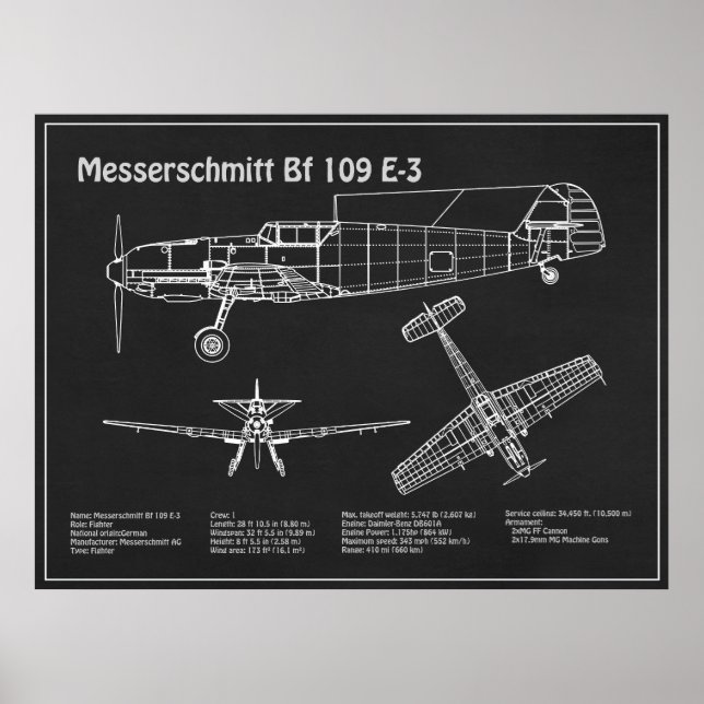 Messerschmitt Bf 109 - Flygplanets utkast PD Poster (Framsidan)