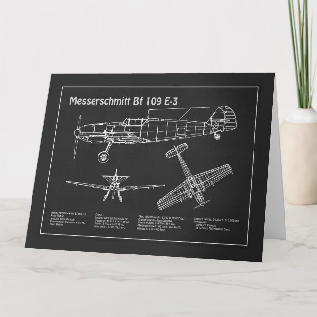 Messerschmitt Bf 109 - Flygplanets utkast PD Tack Kort (Framsida)
