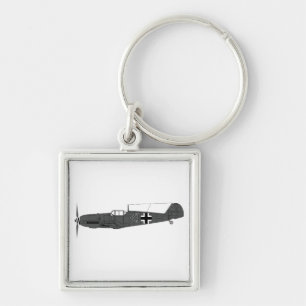 Messerschmitt BF-109 Fyrkantig Silverfärgad Nyckelring