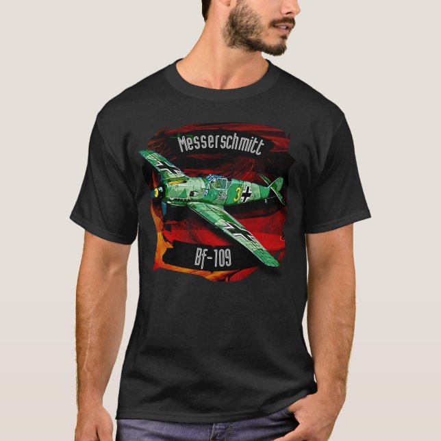 Messerschmitt BF-109 Luftwaffe Fighter Flygplan T Shirt (Framsida)