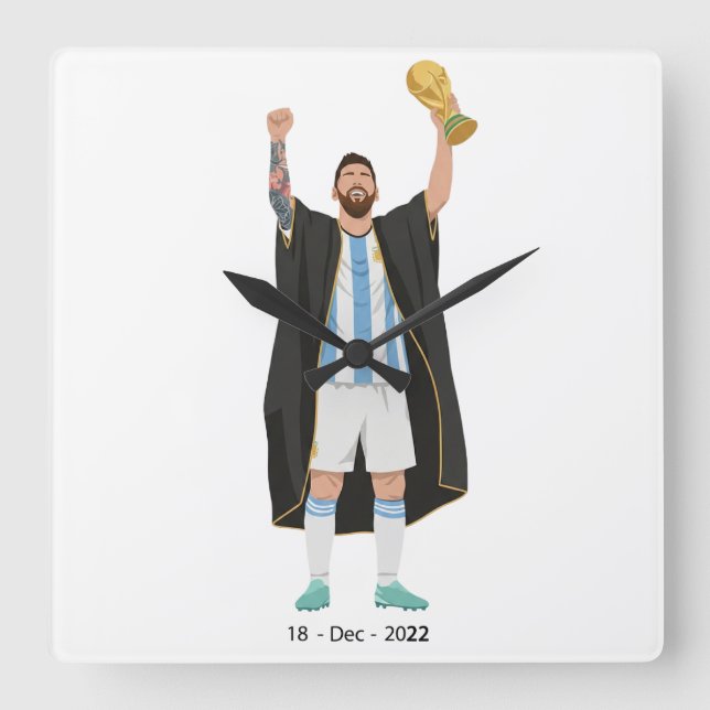 Messi World Cup Champion  Fyrkantig Klocka (Framsida)