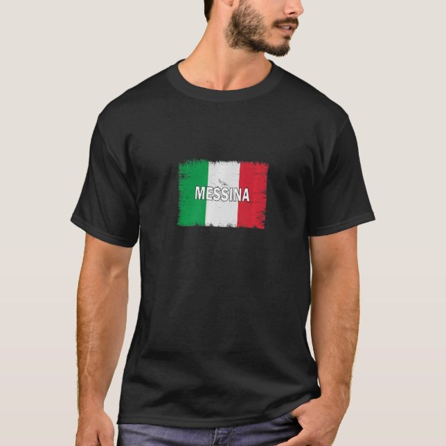 Messina Italien City med italiensk Flagga T Shirt (Framsida)