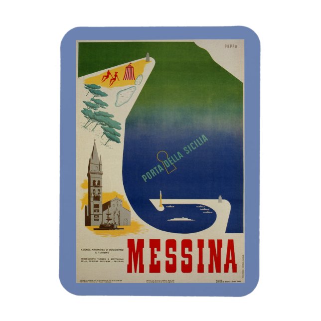 Messinakamnen Siciliens vintage Italienska resväg  Magnet (Vertikal)