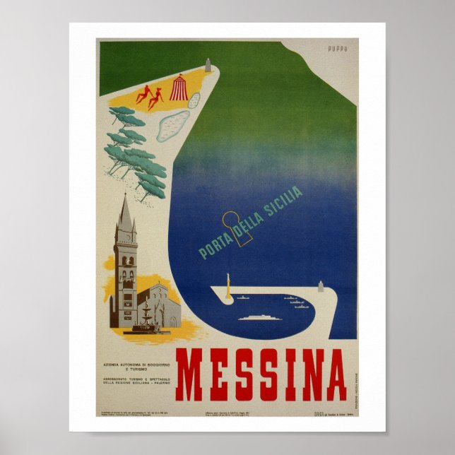 Messinakamnen Siciliens vintage Italienska resväg  Poster (Framsidan)