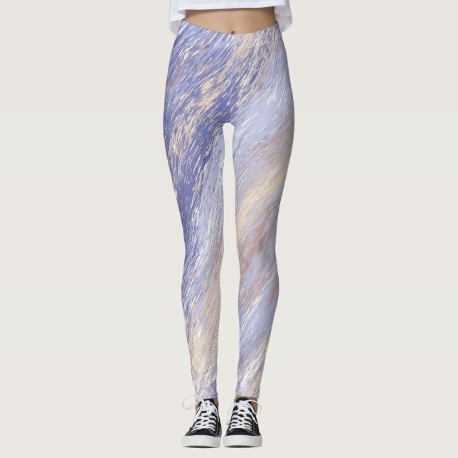 Messy Abstrakt Blue- och Beige Paint Strokes Leggings (Framsida)