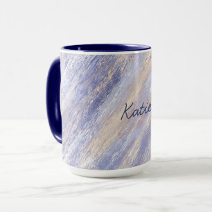 Messy Abstrakt Blue- och Beige Paint Strokes Mugg