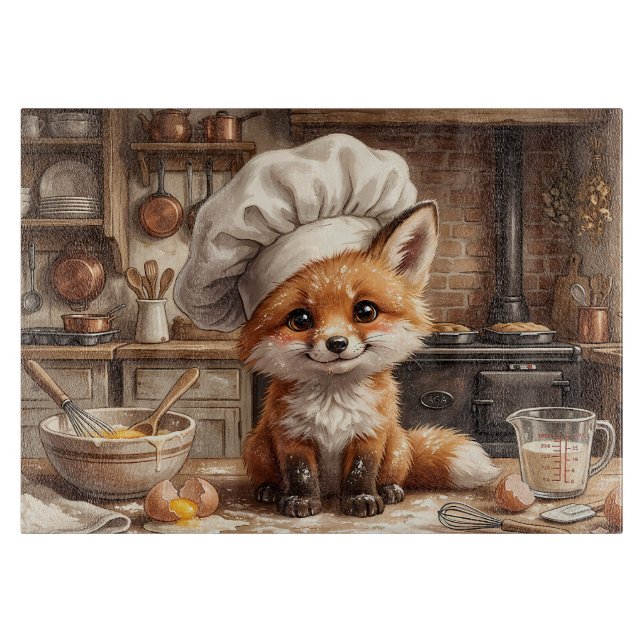 Messy Baking Fox Skärbräda i Glas (Framsidan)