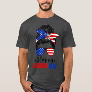Messy Bun American Flagga Labour Day Manar Woman U T Shirt