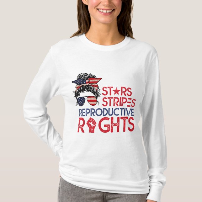 Messy Bun American Flagga Pro Choice Star Rand Eq T Shirt (Framsida)