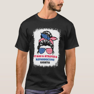 Messy Bun American Flagga Stars Rand Reproductive T Shirt