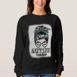 Messy Bun Autism Teacher Autism Month Cute Heart G T Shirt