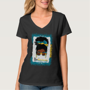 Messy Bun Bahamian Bahamas Flagga Womens Woman Gir T Shirt