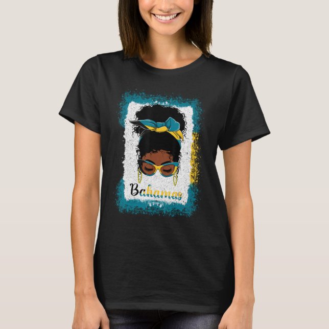 Messy Bun Bahamian Bahamas Flagga Womens Woman Gir T Shirt (Framsida)