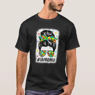Messy Bun Bandana Grandma Supportive Women Autism T Shirt