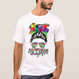 Messy Bun Bandana Mamma Support Women Autism Aw T Shirt
