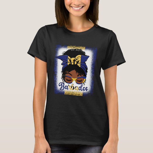 Messy Bun Barbados Flag Womens Woman Girl T Shirt (Framsida)