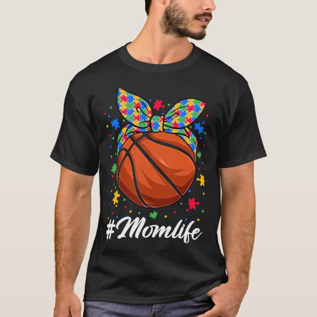 Messy Bun Basketball Boll Puzzle Mamma Life Autism T Shirt (Framsida)