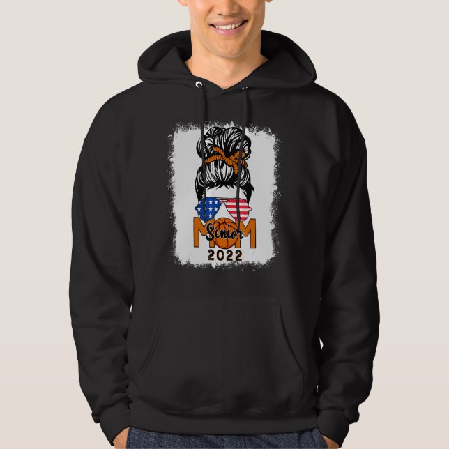 Messy Bun Basketball Senior Mamma 2022 Bleached Hoodie (Framsida)