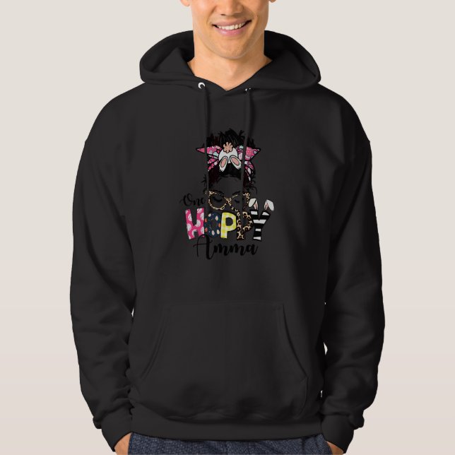 Messy Bun Bunny One Hoppy Amma Leopard Lycklig Eas Hoodie (Framsida)