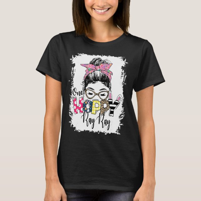 Messy Bun Bunny One Hoppy Ray Leopard Lycklig Ea T Shirt (Framsida)