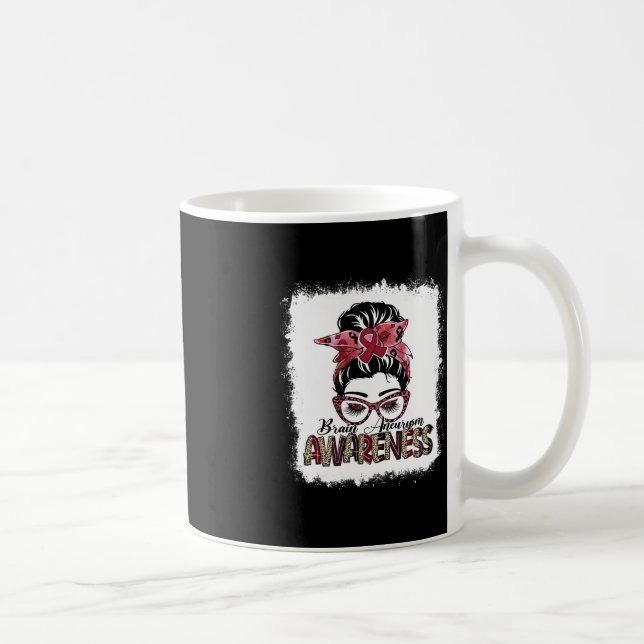 Messy Bun Burgundy Ribbon Brain Aneurysm Awareness Kaffemugg (Höger)