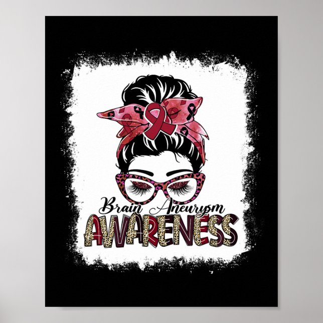 Messy Bun Burgundy Ribbon Brain Aneurysm Awareness Poster (Framsidan)