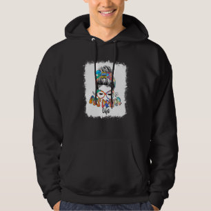 Messy Bun Buss Driver Life School Buss Driver Back Hoodie