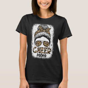 Messy Bun Cheer Mamma Leopard Cheerledare Women Mo T Shirt