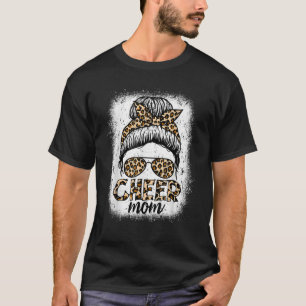 Messy Bun Cheer Mamma Leopard Cheerledare Women Mo T Shirt