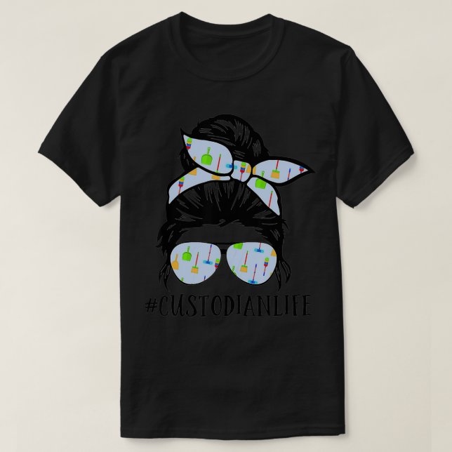 Messy Bun Custodian Life Hair Glasses tillbaka til T Shirt (Design framsida)