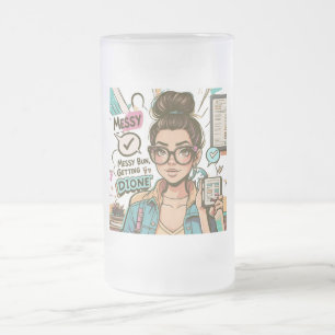 Messy Bun, få Saker färdigt - Chef Babe Tecknad Frostat Ölglas