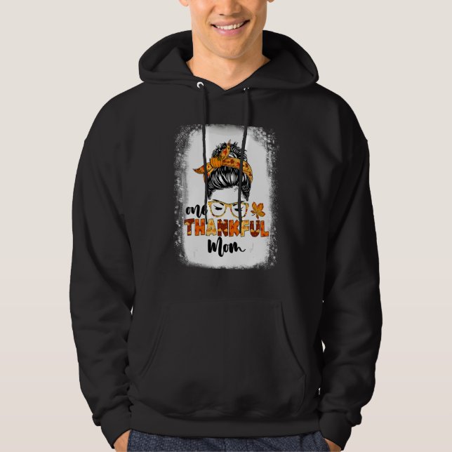 Messy Bun Fall Autumn Thanksgiving One Thankful Mo Hoodie (Framsida)