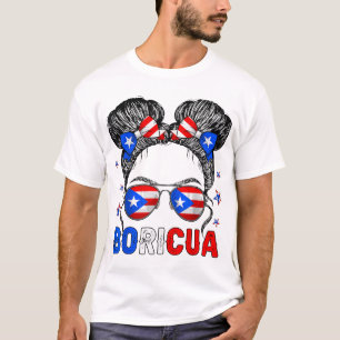 Messy Bun Girl Boricua Puerto Rico Hispanic T Shirt