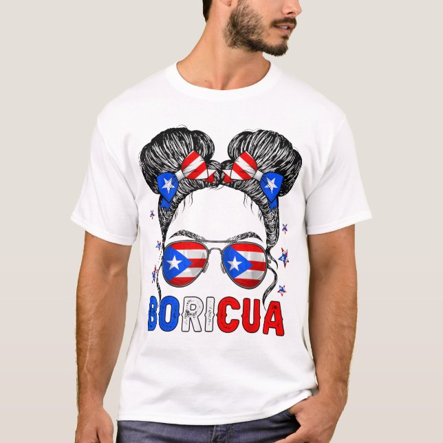 Messy Bun Girl Boricua Puerto Rico Hispanic T Shirt (Framsida)