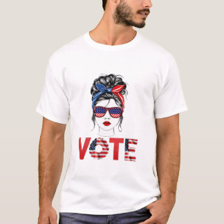 Messy Bun Girl Hair USA flagga T Shirt