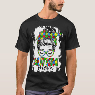 Messy Bun Girl Puzzle Biet Heart Autism Mamma Medv T Shirt
