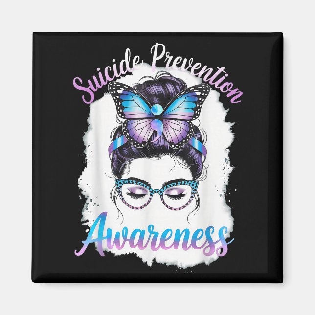 Messy Bun Girl Suicide Prevention Mental Health Gr Magnet (Framsidan)