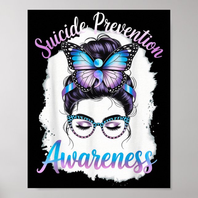 Messy Bun Girl Suicide Prevention Mental Health Gr Poster (Framsidan)
