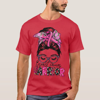 Messy Bun Glasses Bära Rosa Warrior Breast Cancer T Shirt