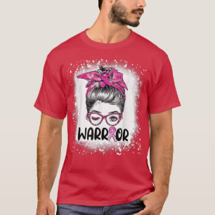 Messy Bun Glasses Bära Rosa Warrior Breast Cancer T Shirt