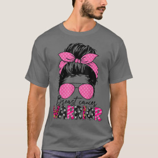 Messy Bun Glasses Bära Rosa Warrior Breast Cancer T Shirt