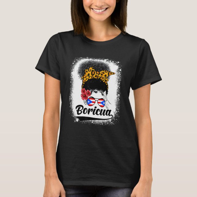 Messy Bun Hair Boricua Puerto Rico Puerto Rican Fl T Shirt (Framsida)