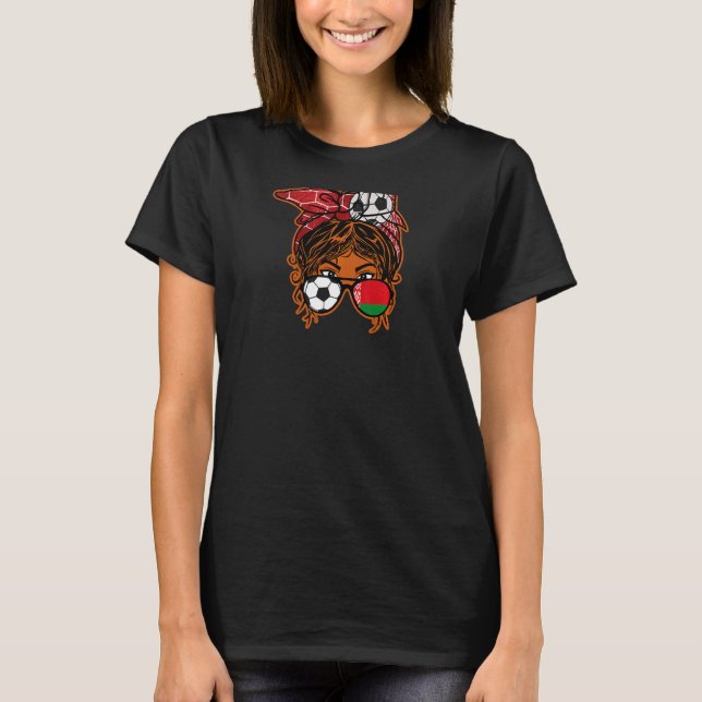 Messy Bun Hair Brown Skin Soccer Girl Belarus Jers T Shirt (Framsida)