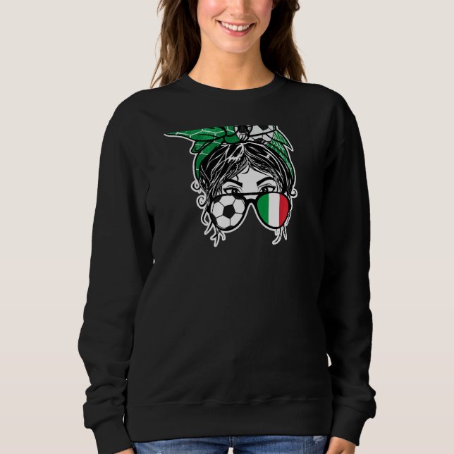 Messy Bun Hair Italy Soccer Girl Italien Jersey Sp T Shirt (Framsida)