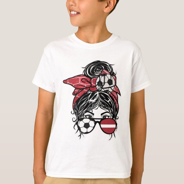 Messy Bun Hair Latvian Soccer Girl Latvia Jersey S T Shirt (Framsida)