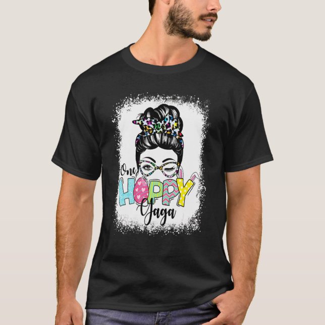 Messy Bun Hair One Hoppy Gaga Bunny Glad påsk D T Shirt (Framsida)