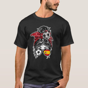 Messy Bun Hair Spain Soccer Girl Jersey Sp T Shirt