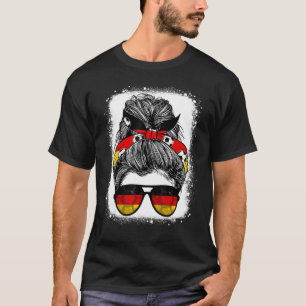 Messy Bun Hair Tyskland Flagga Glasses German Girl T Shirt