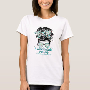 Messy Bun Hair vaccinerad Warrior Ovarian Cancer  T Shirt