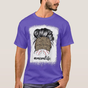 Messy Bun Hair Women Mamma Life Cheetah Skriv ut B T Shirt